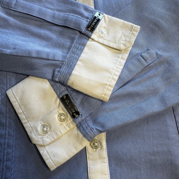 EXPRESS DESIGN STUDIO DRESS SHIRT WOMEN'S Sz M BUTTON-UP Blue With White Collar - Picture 16 of 16